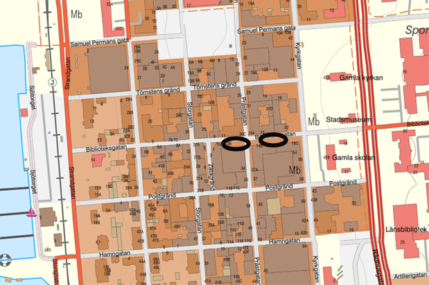 Karta: cykelställen på Biblioteksgatan