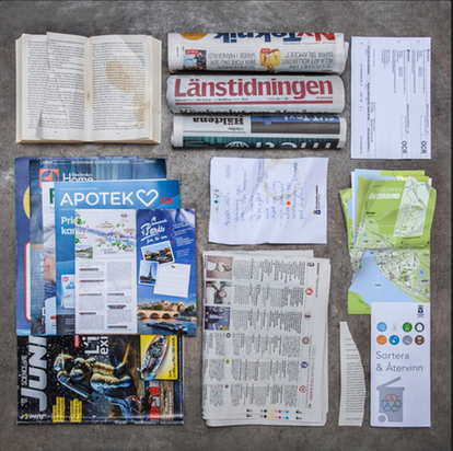 En bok, en tidning, ett reklamblad, en karta